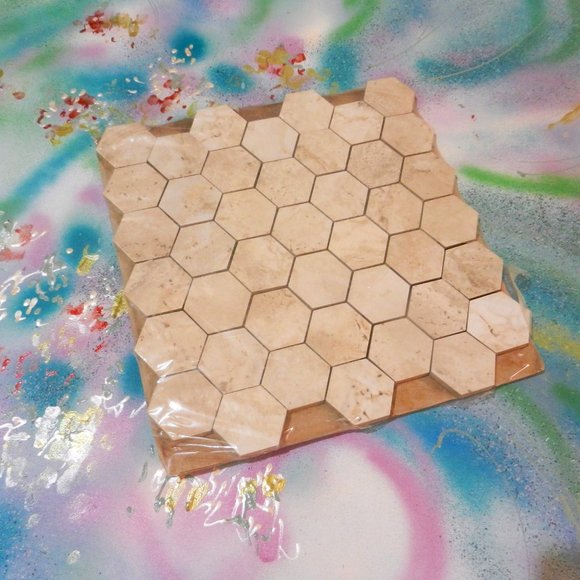 Marbled hexagonal earthtones ceramic tiles home decor accent DIY projects
